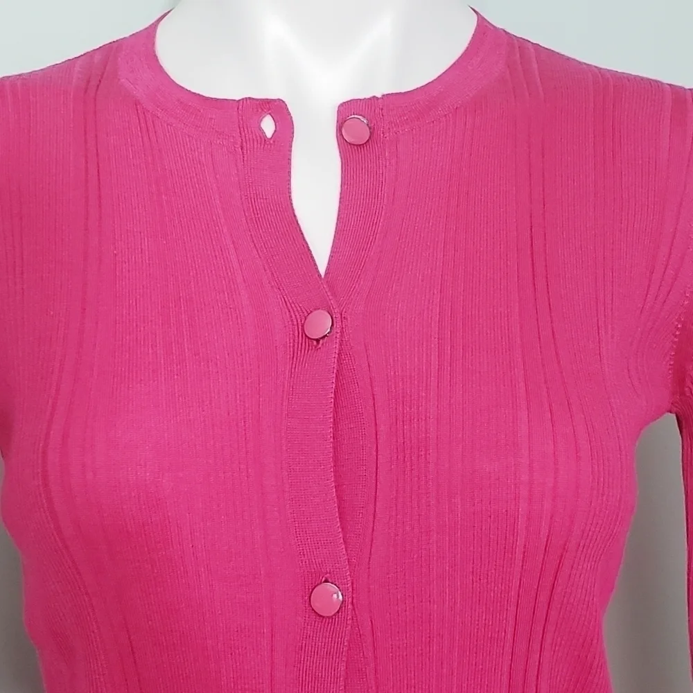 NWT St. John Super Fine Wool & Silk Ribbed Cardigan Flamingo - Picture 3 of 10